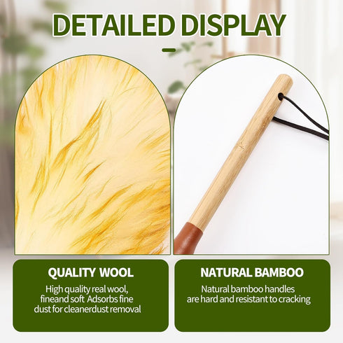 Lambs Wool Duster 20 Inch Handheld Wooden Wool Duster for Cleaning Window Blinds Computer Furniture (2PCS)...