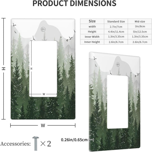 Rustic Green Forest 1 Gang Single Rocker Light Switch Cover Pine Tree Foggy Mountain Landscape Decorative Wall Plate Electrical Switchplate Recept...