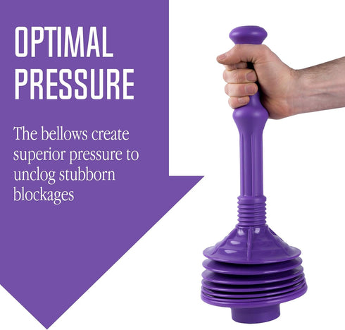JS Jackson Supplies Professional Bellows Accordion Toilet Plunger, Thrust Plunge Removes Heavy Duty Clogs from Clogged Bathroom Toilets, Power Plu...