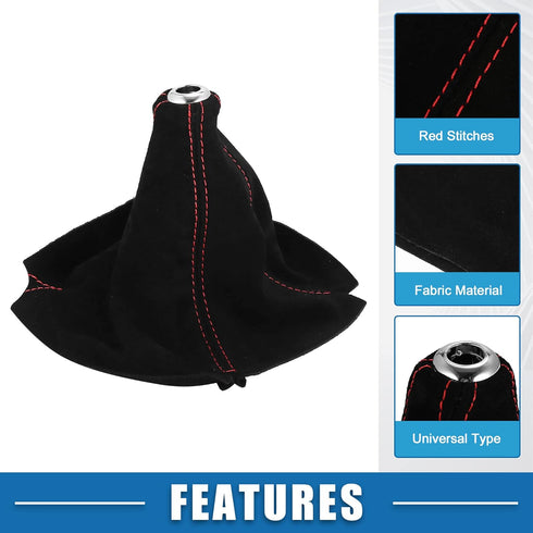 Car Shift Boot Cover Universal Gear Shift Knob Boot Dust Cover Suede Black with Red Line...