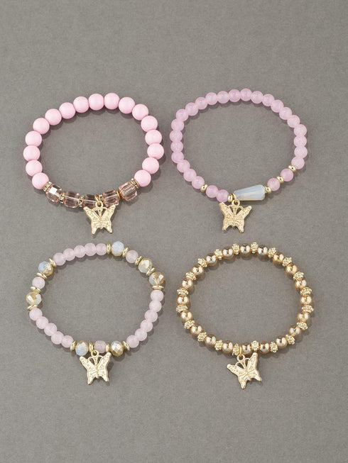 Bohemian Crystal Beaded Butterfly Pendant Bracelets Set Gold Beaded Stackable Stretch Bracelet Handmade Multilayer Colorful Charm Jewelry...