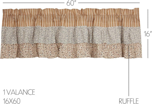 VHC Brands Kaila Country Cottage Ruffled Gold Ticking Stripe Curtain Valance 16x60...