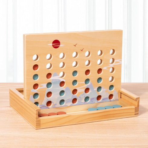 Wooden 4 in a Row Game - Classic Strategy Game for Adults Children-Connecting 4 Same Color Connection Rows- Travel Game Family Checkerboard Game T...