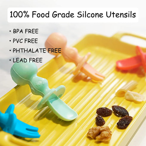 12 Pack Baby Utensils, Silicone Baby Spoons Self Feeding and Baby Forks, Toddler Utensils for Baby Led Weaning, Chewable Utensils First Stage...