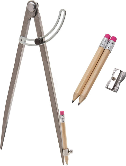 ALLY Tools 12 Inch Precision Locking Wing Divider/Woodworking Compass with Pencil Holder INCLUDES Two Pencils and Pencil Sharpener Ideal for Drawi...
