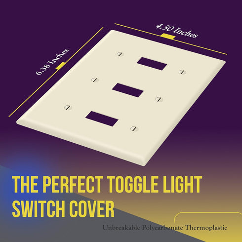 ENERLITES Triple Toggle Light Switch Wall Plate, Gloss Finish, Standard Size 3-Gang 4.50" x 6.38", Unbreakable Polycarbonate Thermoplastic, 8813-L...