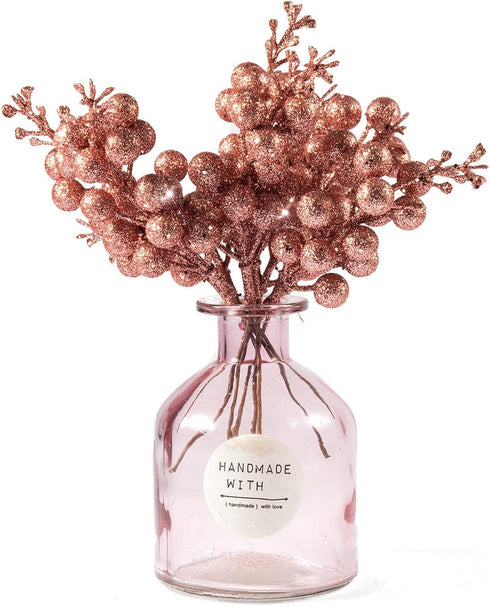 Crafare 24 Pack Rose Gold Christmas Glitter Berries Stems Artificial Christmas Picks for Christmas Tree Ornaments Wreath, Crafts, Holiday and Home...