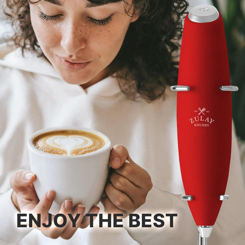 Zulay Kitchen Tornado Whisk Milk Frother Handheld - Coffee Frother Wand With Stand - Triple Whisk Hand Held Drink Mixer - Electric Stirrer Frothin...