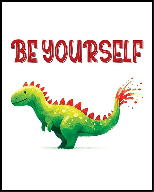 Posterizer 1 pcs-Be yourself-Cute Dino quote-Kids Room Art-Motivational & Inspirational Art-Gift for Daughter, Son, Kids-decor for nursery toddler...