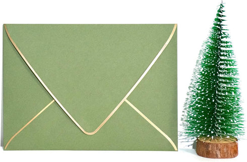 A7 sage green Envelopes 5 x 7 With Gold Border,- 25 Pack,For 5x7 Cards| Quick Self Seal| for Weddings, Invitations, Photos, Graduation, Baby Showe...