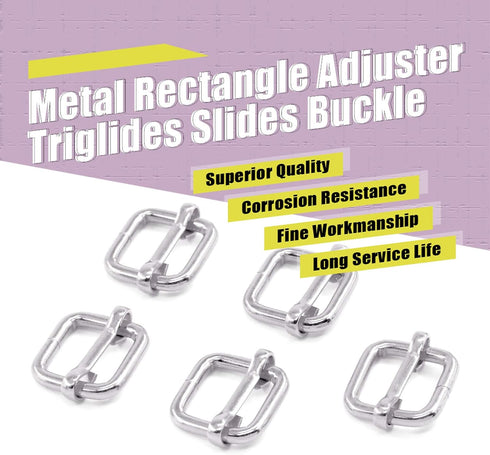 Swpeet 60Pcs 1/2 Inch - 13mm Sliver Metal Rings Metal Rectangle Adjuster Triglides Slides Buckle, Roller Pin Buckles Slider Strap Adjuster Keychai...