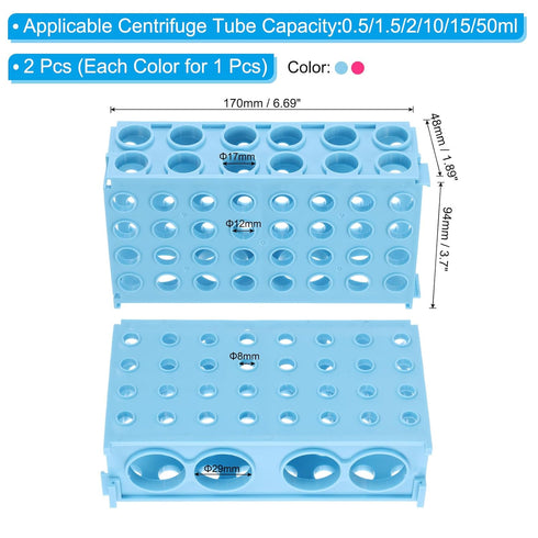 PATIKIL 80 Wells Tube Rack, 1 Set Vial Rack Four Panel Centrifuge Tube Holder for Microcentrifuge Tubes 0.5/1.5/2.0/10/15/50ml, Blue Pink...
