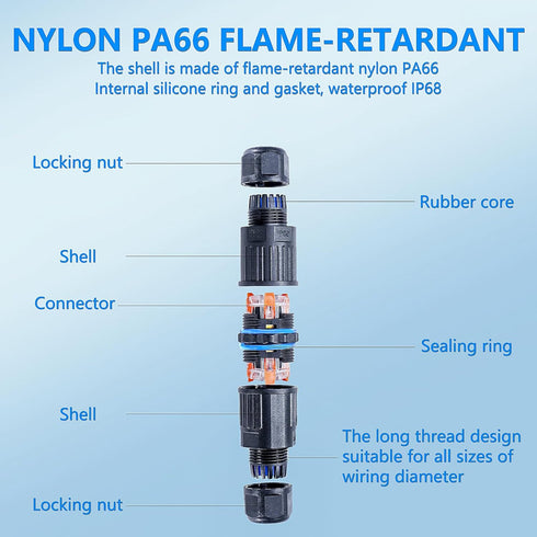 5PCS IP68 Waterproof Electrical Cable Connector, Outdoor 3 Pin Junction Box, Electrical Wire Connector for 3.5-10mm Wire Range(AC 250V, 16A), Quic...