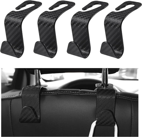 4 PCS Car Seat Headrest Hooks, Auto Seat Hook Hangers Storage Organizer, Back Seat Hanger for Car Handbag Clothes Coats Grocery Bags, Universal In...