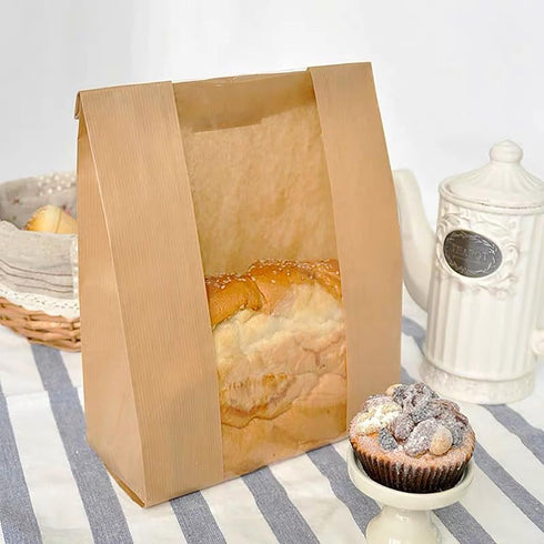10 Pack Large Paper Bread Bags for Homemade Sourdough Loaves Bread Bags with Window for Homemade Bread Gift Giving, Sourdough Bread Packaging Stor...