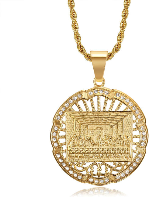 Lord's Supper Pendant Stainless Steel Necklace For Men Women, The Last Supper Jesus with His Disciples 24 Inch Rope Chain Christian Jewelry Gift...