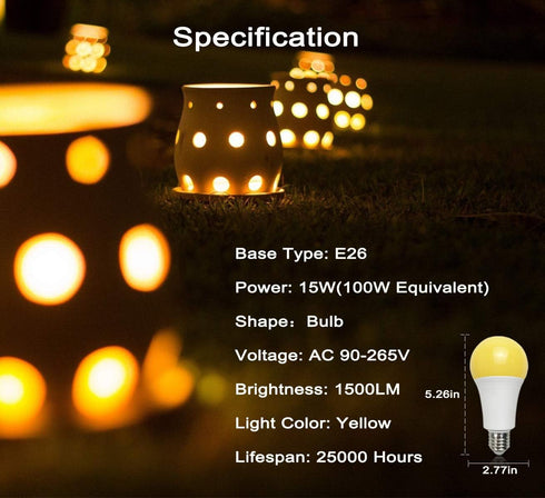 GREENIC LED Outdoor Yellow Led Light Bulb 15W A21 1500LM(100 watt Equivalent) E26 Medium Base Garden Patio Porch Light, 2 Pack...