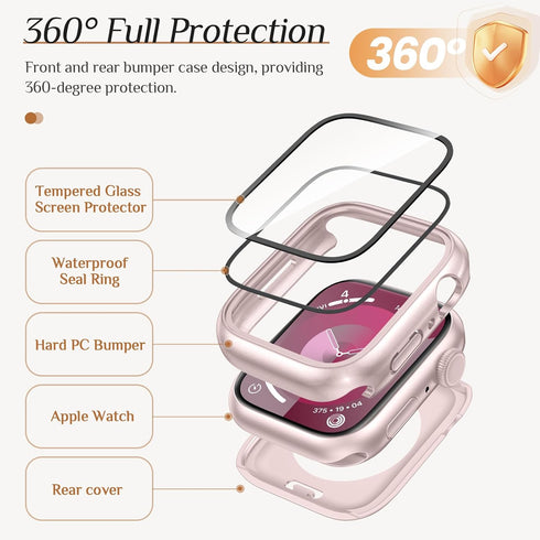 2-Pack Goton Waterproof Apple Watch Case for Series 9 8 7 Screen Protector 45mm, 360 Protective Glass Face Cover + Back Bumper for iWatch Accessor...