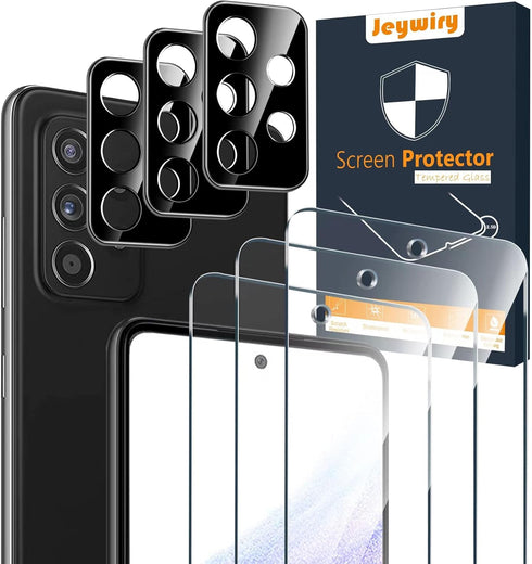 3 Pack Screen Protector Compatible for Samsung Galaxy A53 5G with 3 Pack Camera Lens Protector, Ultra HD Tempered Glass, 9H Hardness, Anti-Scratch...