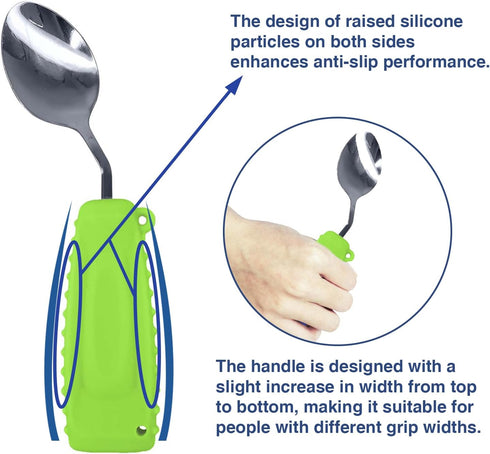 Adaptive Spoon Easy to Hold for Independent Eating, Weighted Utensils for Hand Tremors (Green Spoon Right Hand)...