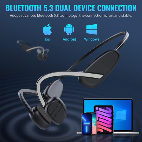 Bone Conduction Headphones Bluetooth 5.3 Open Ear Headphones IPX6 Waterproof 8 Hours Playtime Wireless Earphones Bluetooth Headset with Mic for Ru...