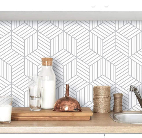 Peel and Stick Wallpaper Geometric Removable Wallpaper Self Adhesive Contact Paper for Furniture Refurbishment and Home Decorative (Silver- 17.7 i...