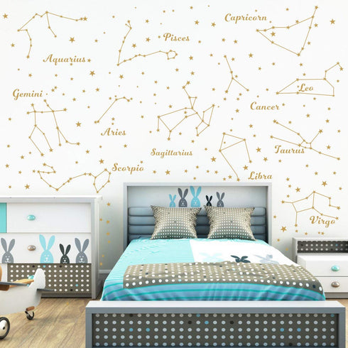 Constellation Wall Decal Twelve Constellations Stars Wall Stickers for Nursery Room Zodiac Astronomy Art Mural Kids Room Stars Decoration AM117 (G...