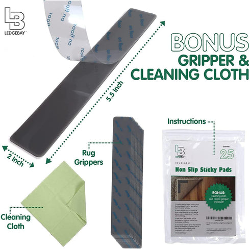 Ledgebay Rug Pad Grippers for Area Rugs Pack of 25 Reusable, No Skid, Washable, Anti-Slip Pads, Rug Gripper for Hardwood Floors and Tile with Doub...