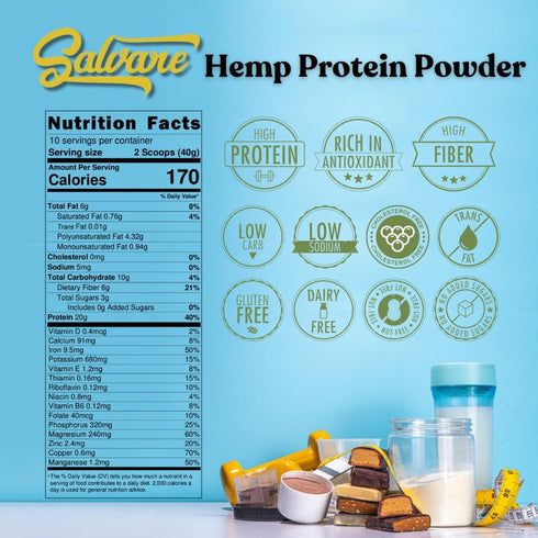 Hemp Protein Powder | 20G Plant Protein Per Serving | All Natural Fiber Iron Potassium Magnesium Omega 3 6 9 | Hemp Seeds Superfood | Vegan Gluten...