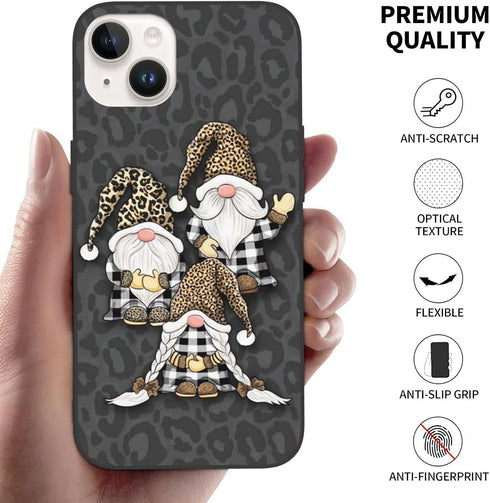 2Pcs Leopard Print Red Bufflo Plaid Gnome Compatible with iPhone 14 Case, Valentines Phone Case, Soft TPU Shockproof Thin Slim Phone Cover for Gir...