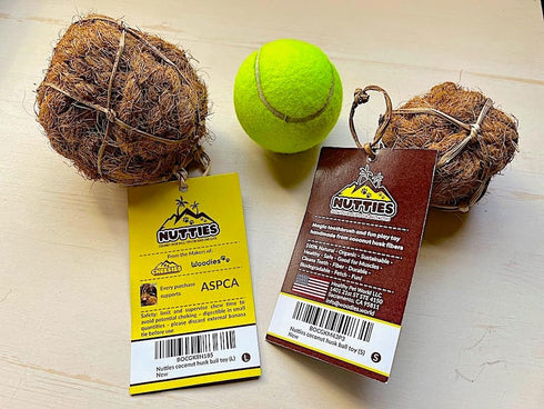 Nutties Coconut Husk Fiber Ball Toy and Magic Toothbrush for Dogs - 2 Sizes (Small)...