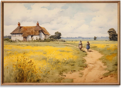 JCSMHVLA Natural Rustic Wall Art Spring Landscape Prints Country Wildflower Landscape Painting Spring Flower Farmhouse Landscape Canvas Wall Art C...
