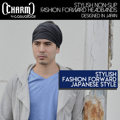 CHARM Navy Japanese Bandana Headbands for Men and Women – Comfortable Head Bands with Elastic Secure Snug Fit Ideal Runners Fitness Sports Footbal...
