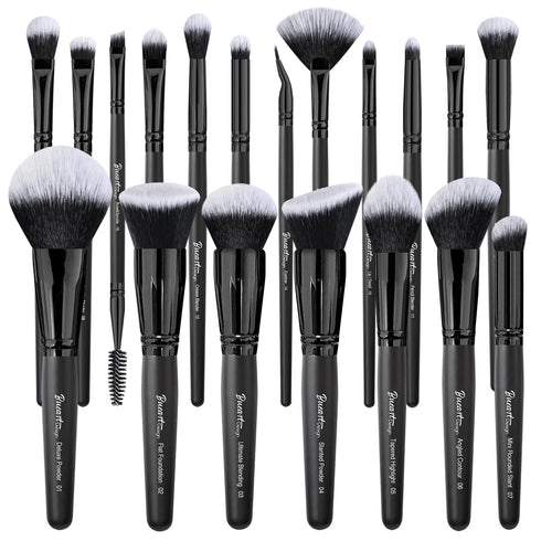 19Pcs ULTRA SOFT Black labeled DENSE HAIR Makeup Brushes set Contains large powder Flat Foundation Ultimate Blending Make up Brush set Blush Face ...