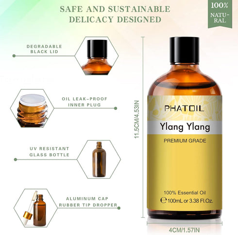 100ML Ylang Ylang Essential Oil, Premium Essential Oils for Diffuser, Humidifier, 3.38fl.oz Scented Oils for Soap, Candle Making...