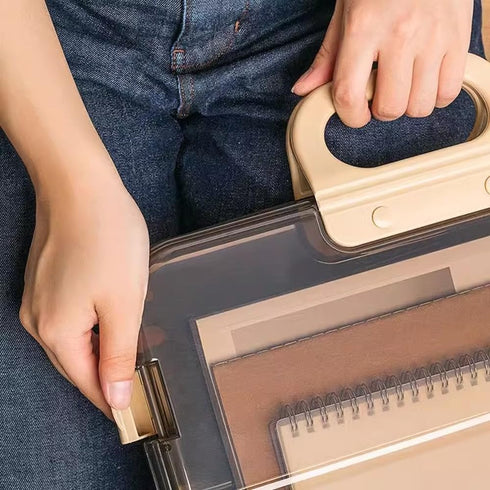 Portable File Box Clear Waterproof Document Storage Box with Snaps PP Files Organizer Cases for A4 Paper Magazines Notebooks School or Office Supp...