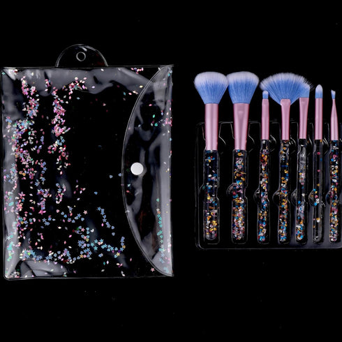7 Pack Makeup Brush Set Stylish Glitter Cosmetics Brushes Kit Professional Blending Brush with Crystal Sequins Handle for Eye Shadow Eyeliner Foun...