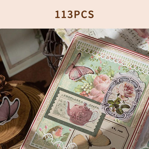 113Pcs Scrapbook Craft Paper Kit for Scrapbook Journaling Supplies ,Scrapbook Butterfly Flower Stickers Aesthetic for Scrapbooking Supplies,Bullet...