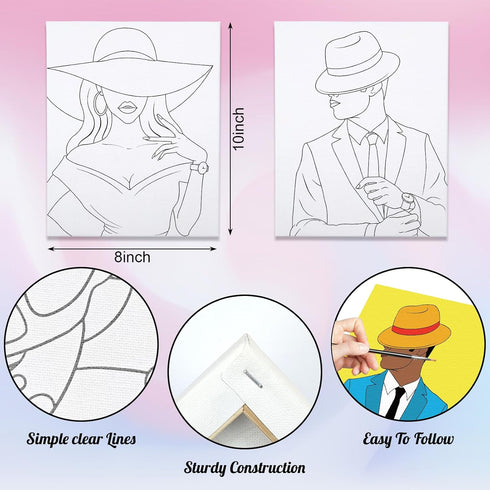 VOCHIC 2 Pack Paint and Sip Kit for Adults Paint Party Kit, Pre Drawn Canvas Painting Date Night Games, Elegant Ladies and Gentlemen Couple Favor ...