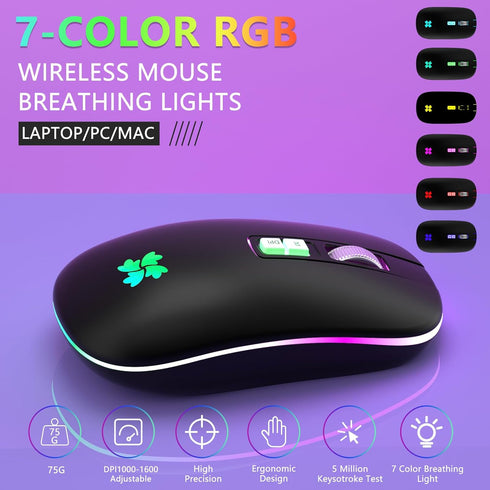besky Wireless Mouse Rechargeable, Backlit LED Portable Silent Computer Mouse for Laptop, PC, MacBook, Chromebook, Notebook, 2.4G USB Cordless Mou...