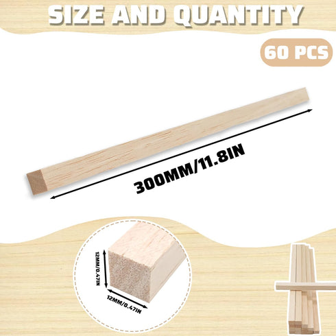60Pcs Wood Square Dowel Rods 1/2 x 1/2 x 12 inch,Wood Squares for Crafts,Model Making Balsa Wood (1/2"x12"-60pcs)...