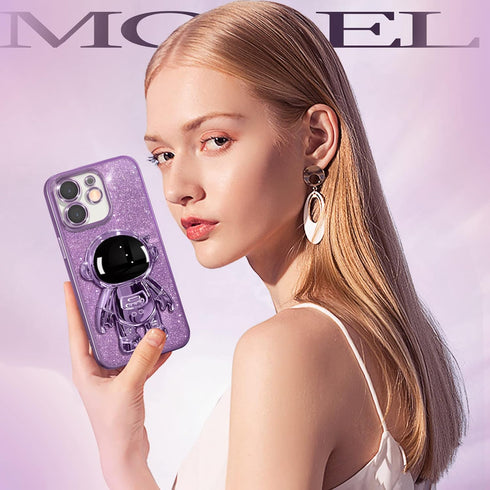 Buleens for iPhone 11 Case Astronaut, Clear Cases for iPhone 11 with Glitter Paper & Spaceman Stand, Women Girls Cute Electroplated Sparkly Space ...