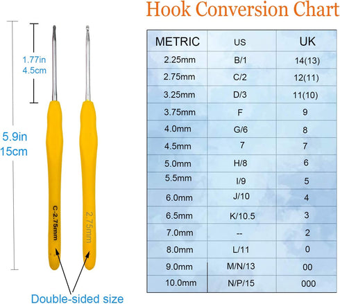 Mdoker Extra Long Crochet Hooks,Ergonomic Grip Soft Handles for Handmade DIY Crocheting,Size C/2(2.75MM)......