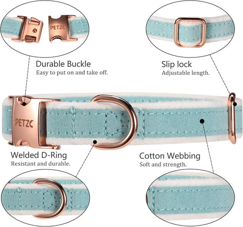 Dog Collar,Metal Buckle Pet Collar Suede Dog Collar Soft&Comfy Adjustable Pet Gift Collars with Bow for Small Medium Large Dogs (Small, Blue&White...
