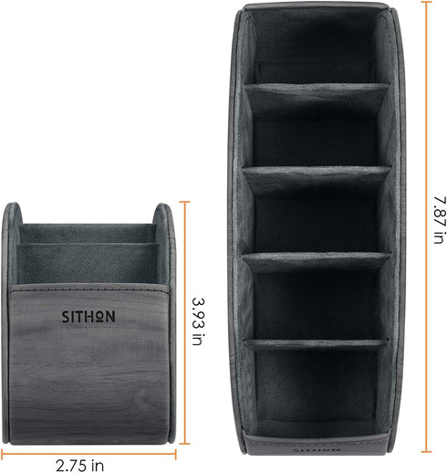 SITHON Remote Control Holder with 5 Compartments - PU Leather Remote Caddy Desktop Organizer Store TV, DVD, Blu-Ray, Media Player, Heater Controll...