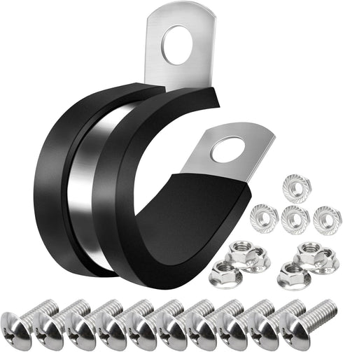 Generic YLNDM Cable Clamp 30PCS 1/4 INCH, 304 Stainless Steel Cable Clamps with 10 Screws 10 Nuts Rubber Cable Clamps for Tube,Hose,Automotive Wir...
