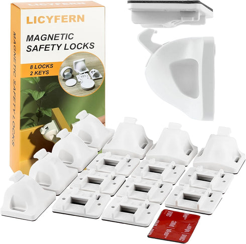 UPGRADED LICYFERN Magnetic Cabinet Locks (8 Locks & 2 Keys) - Invisible Baby Proofing Child Safety Lock & Keys – Easy to Install, Home & Kitchen C...