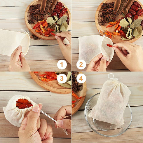 YQL Spice Bags for Cooking,30PCS 4x6 Inch Muslin Bags with Drawstring Tea Filter Bags Cheesecloth Bags for Straining Reusable Natural Cotton Sache...