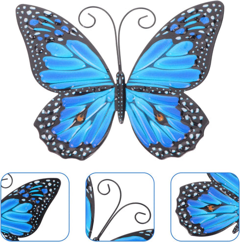 LIOOBO Large Metal Butterfly Wall Art Outdoor Decor 3D Butterflies Wall Sculpture Hanging Decor for Home Yard Patio Garden Decoration Blue...