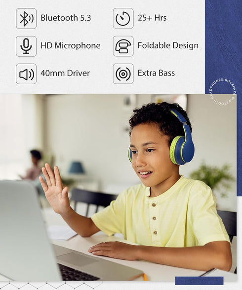 rockpapa E7 Over Ear Wireless Bluetooth Headphones with Mic Include Travel Case, Foldable Wired/Wireless Headphones with Microphone for Kids Child...
